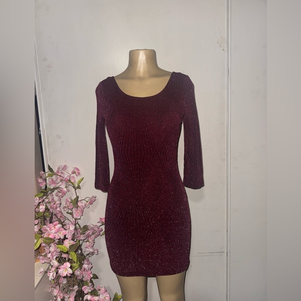 Trixxi Burgundy Long Sleeve Dress